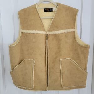 Vintage Swingster Men Faux Suede Vest XTRA LARGE Western Ranch Cowboy Zip Sherpa